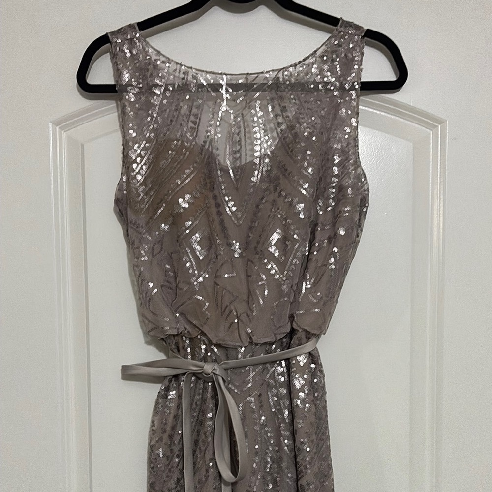 Angelina Faccenda 20478 Elegant Bridesmaid Taupe Dress with Silver Sequins